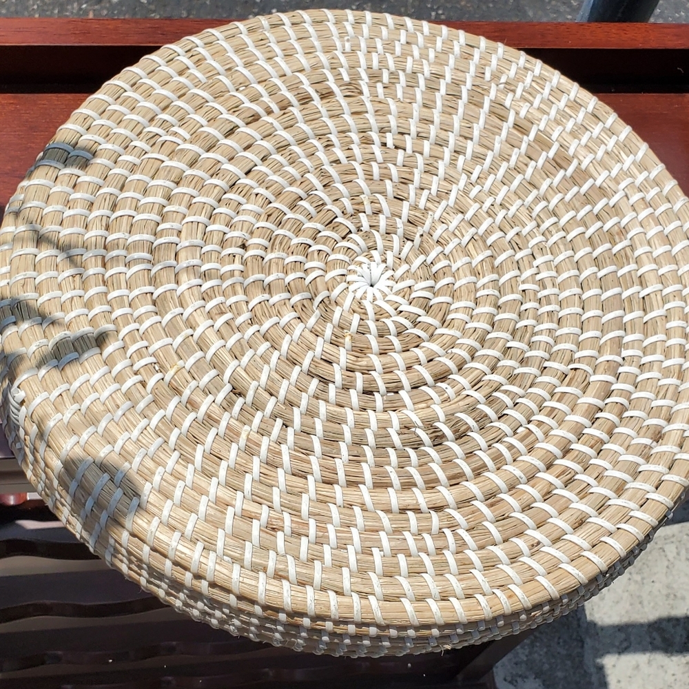 14 Inch Round Rattan Serving Decorative Woven Ottoman Trays D - Picture 3 of 3